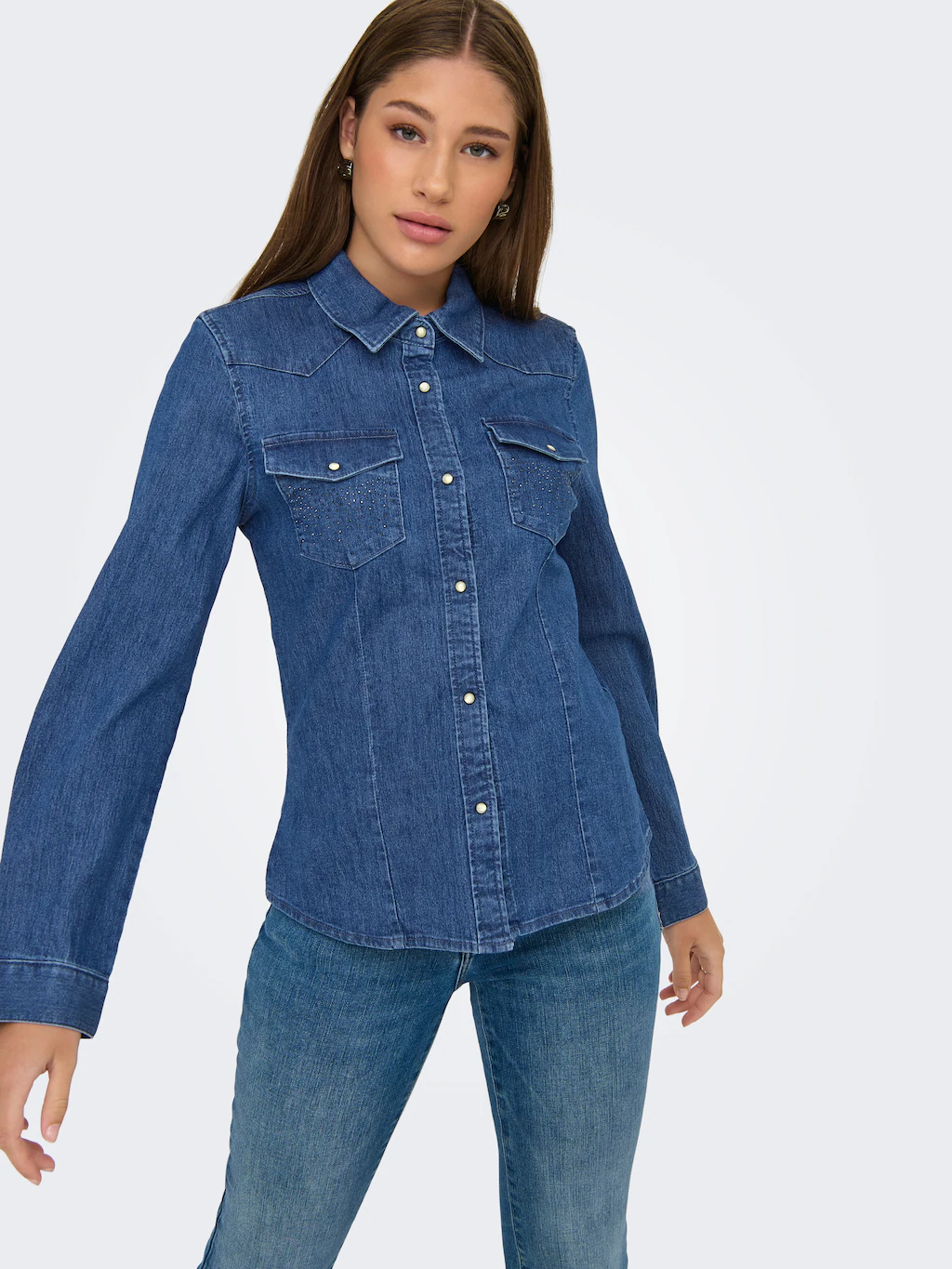 ONLY Jeansbluse "ONLSASIA L/S RHINESTONE DNM SHIRT AKM" günstig online kaufen