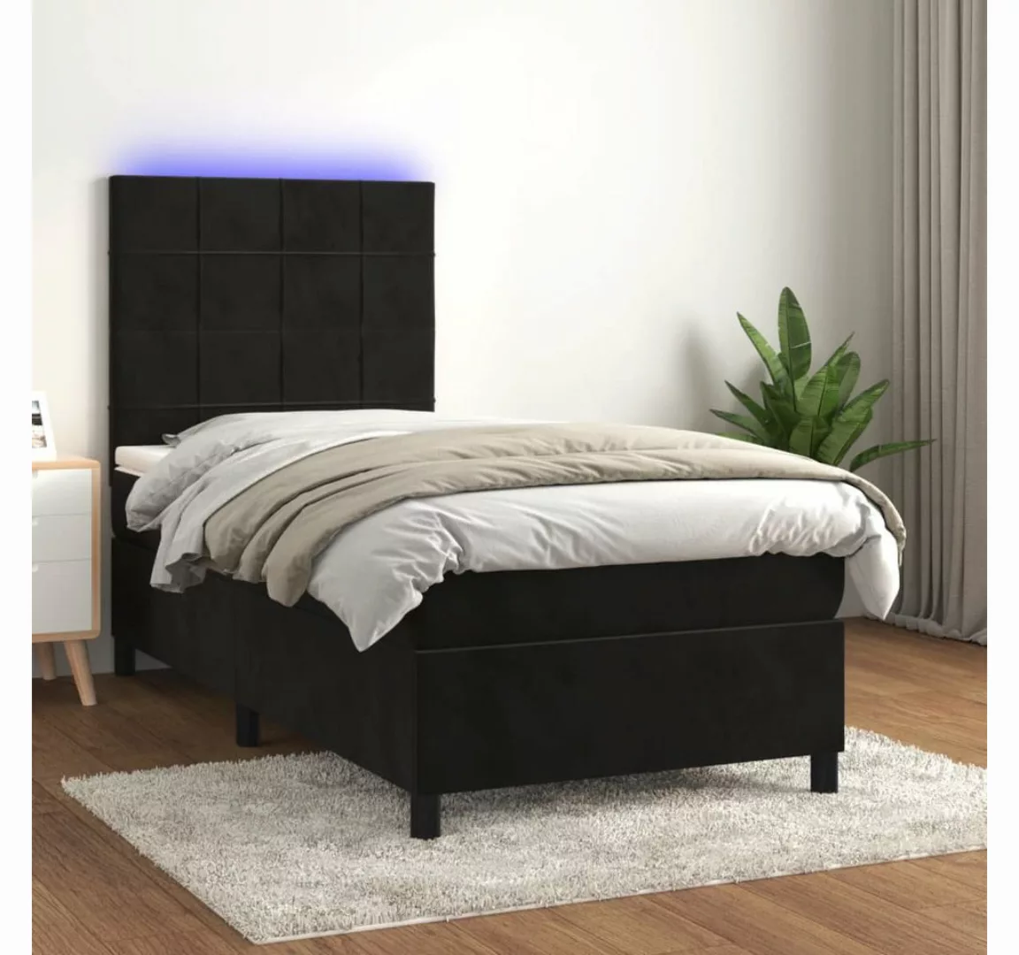 vidaXL Boxspringbett Boxspringbett mit Matratze LED Schwarz 90x190 cm Samt günstig online kaufen