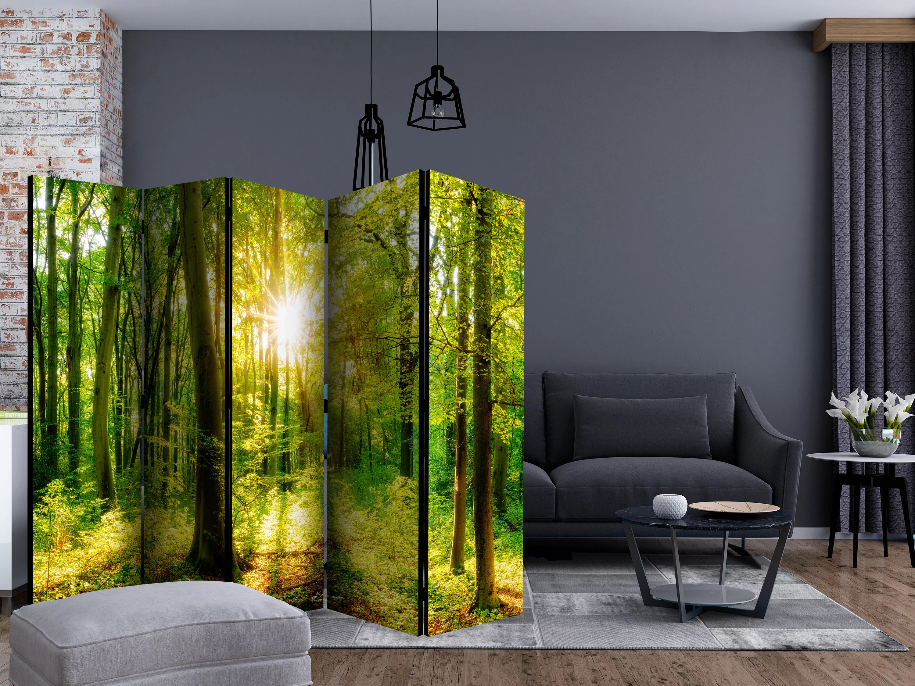 5-teiliges Paravent - Forest Rays Ii [room Dividers] günstig online kaufen