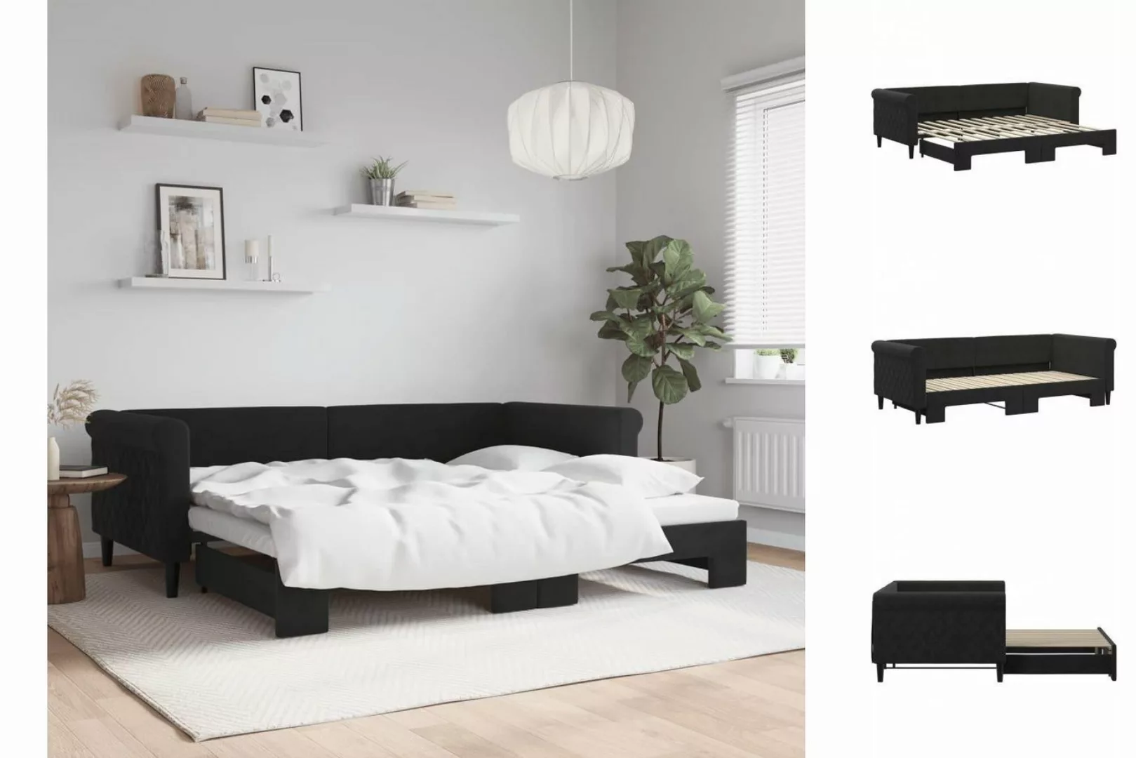 vidaXL Gästebett Tagesbett Ausziehbar Schwarz 90x200 cm Samt Gästebett Bett günstig online kaufen