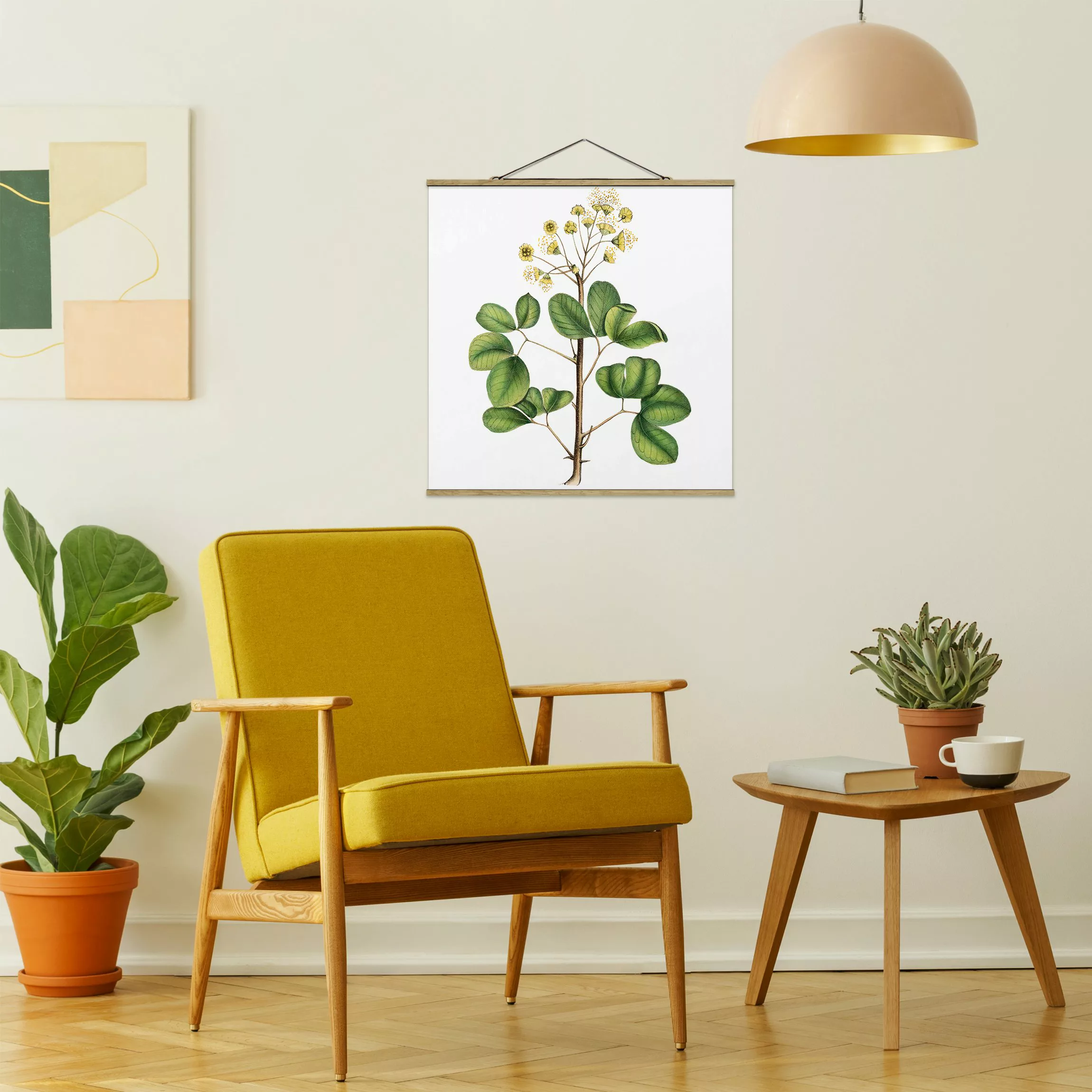 Stoffbild Blumen mit Posterleisten - Quadrat Laubwerk mit Blüten IV günstig online kaufen