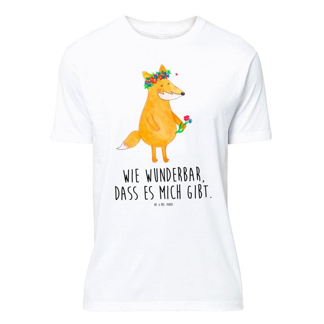 Mr. & Mrs. Panda T-Shirt Fuchs Blumenliebe - Weiß - Geschenk, Tshirt, niedl günstig online kaufen