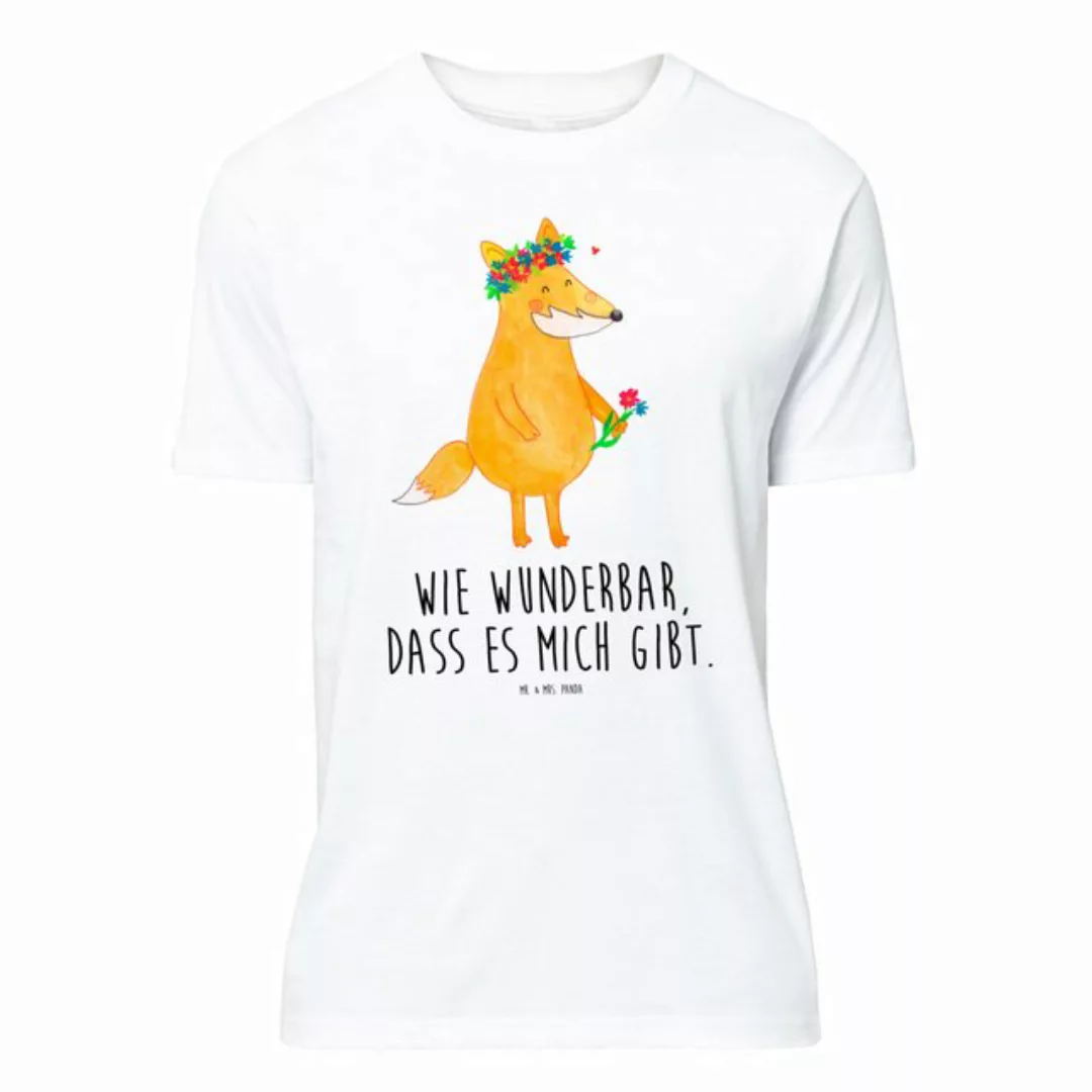 Mr. & Mrs. Panda T-Shirt Fuchs Blumenliebe - Weiß - Geschenk, Tshirt, niedl günstig online kaufen