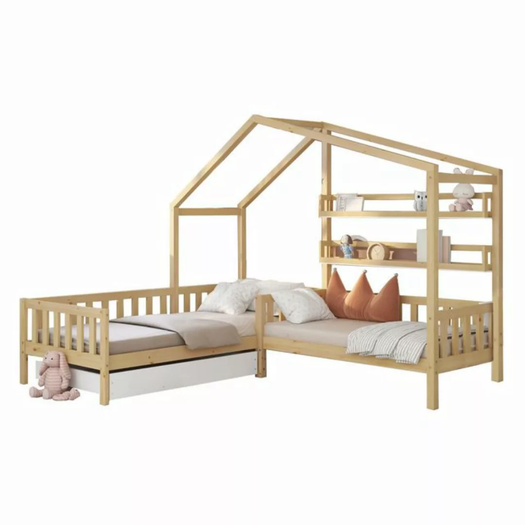 TavilaEcon Hausbett Kinderbett mit Schubladen und Regalen, L-Struktur, 90 x günstig online kaufen