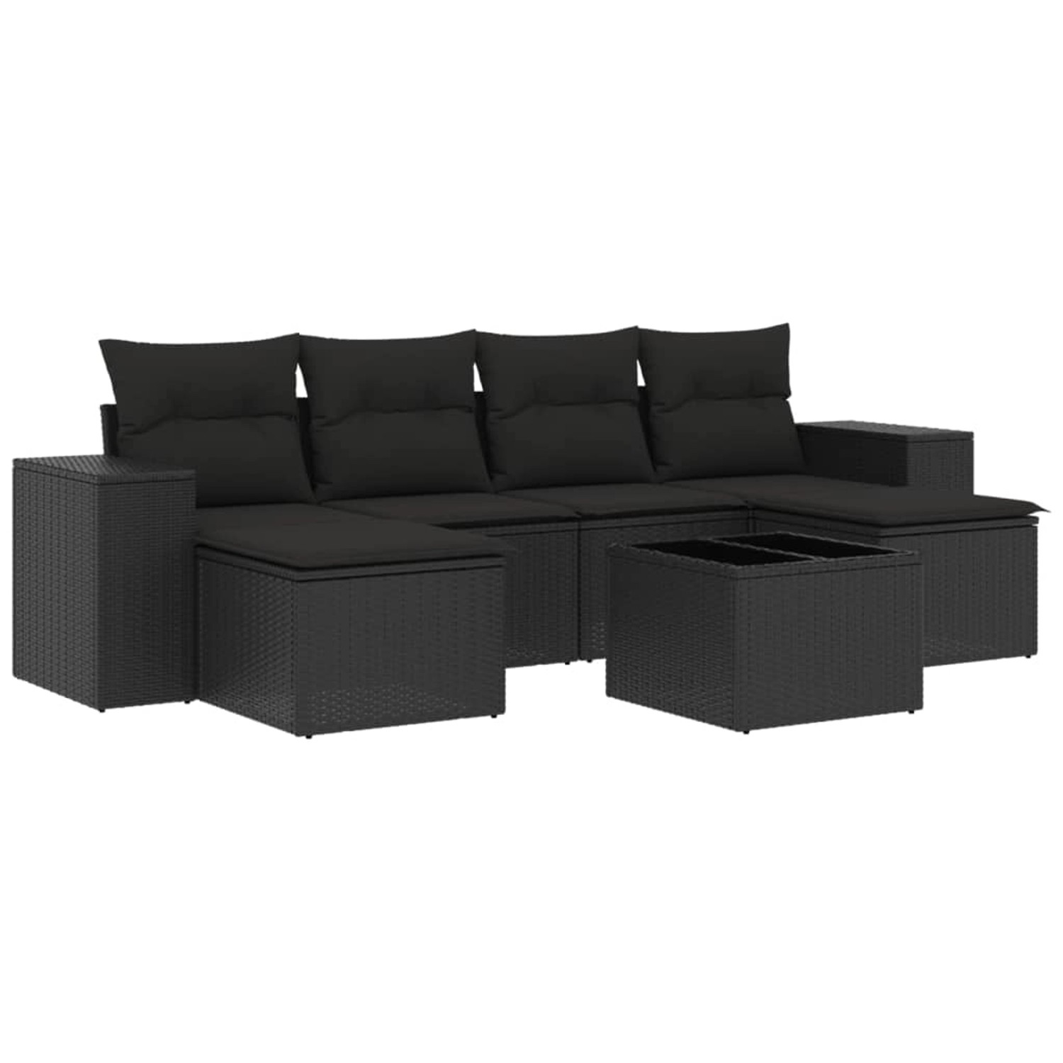 vidaXL 7-Tlg Garten-Sofagarnitur mit Kissen Schwarz Poly Rattan 3255262 günstig online kaufen