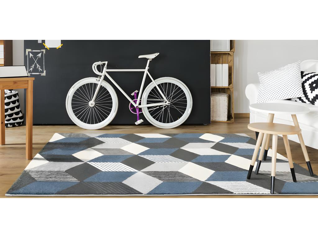 Teppich geometrisch - 160 x 230 cm - Polypropylen - Grau, Weiß & Blau - CAR günstig online kaufen