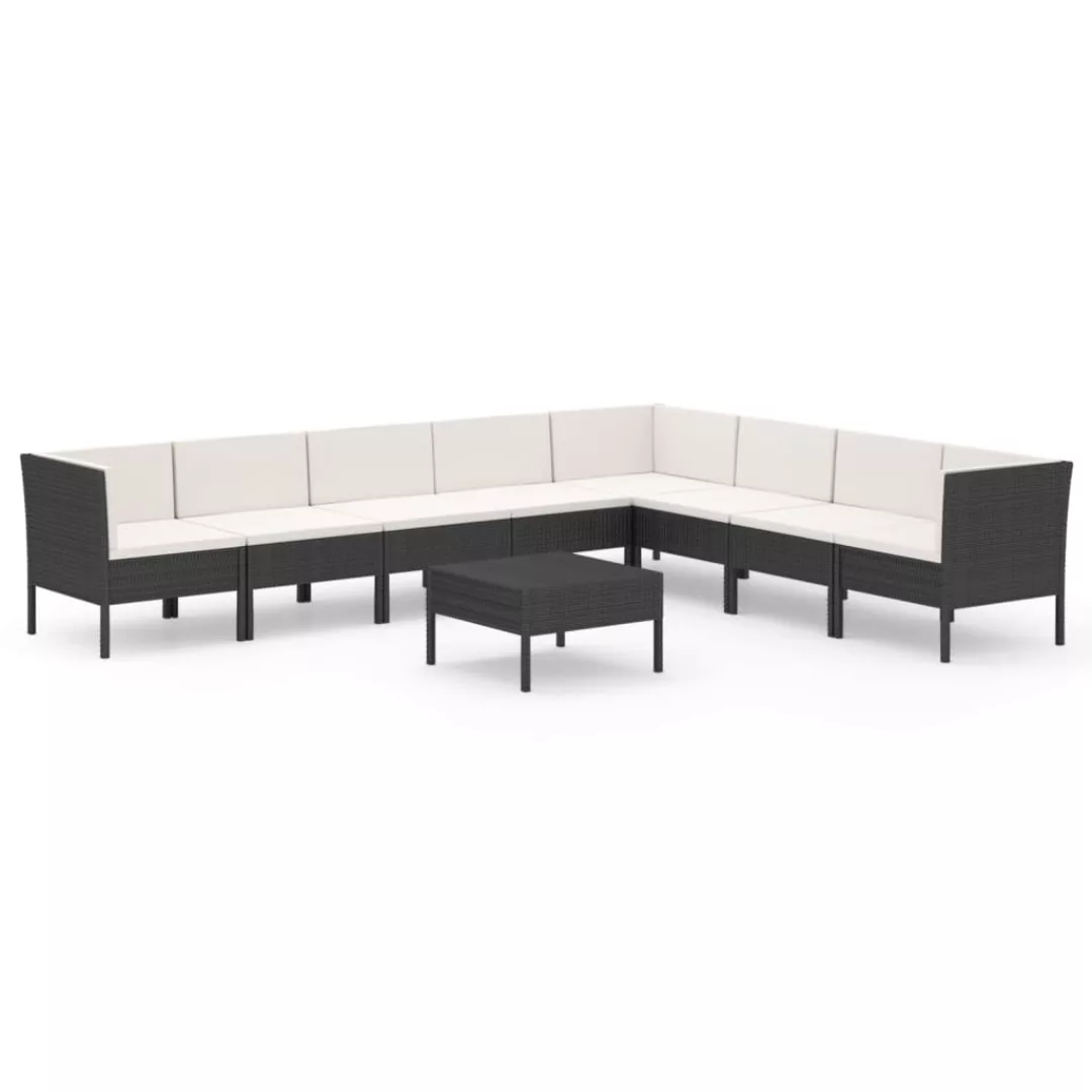 9-tlg. Garten-lounge-set Mit Auflagen Poly Rattan Schwarz günstig online kaufen