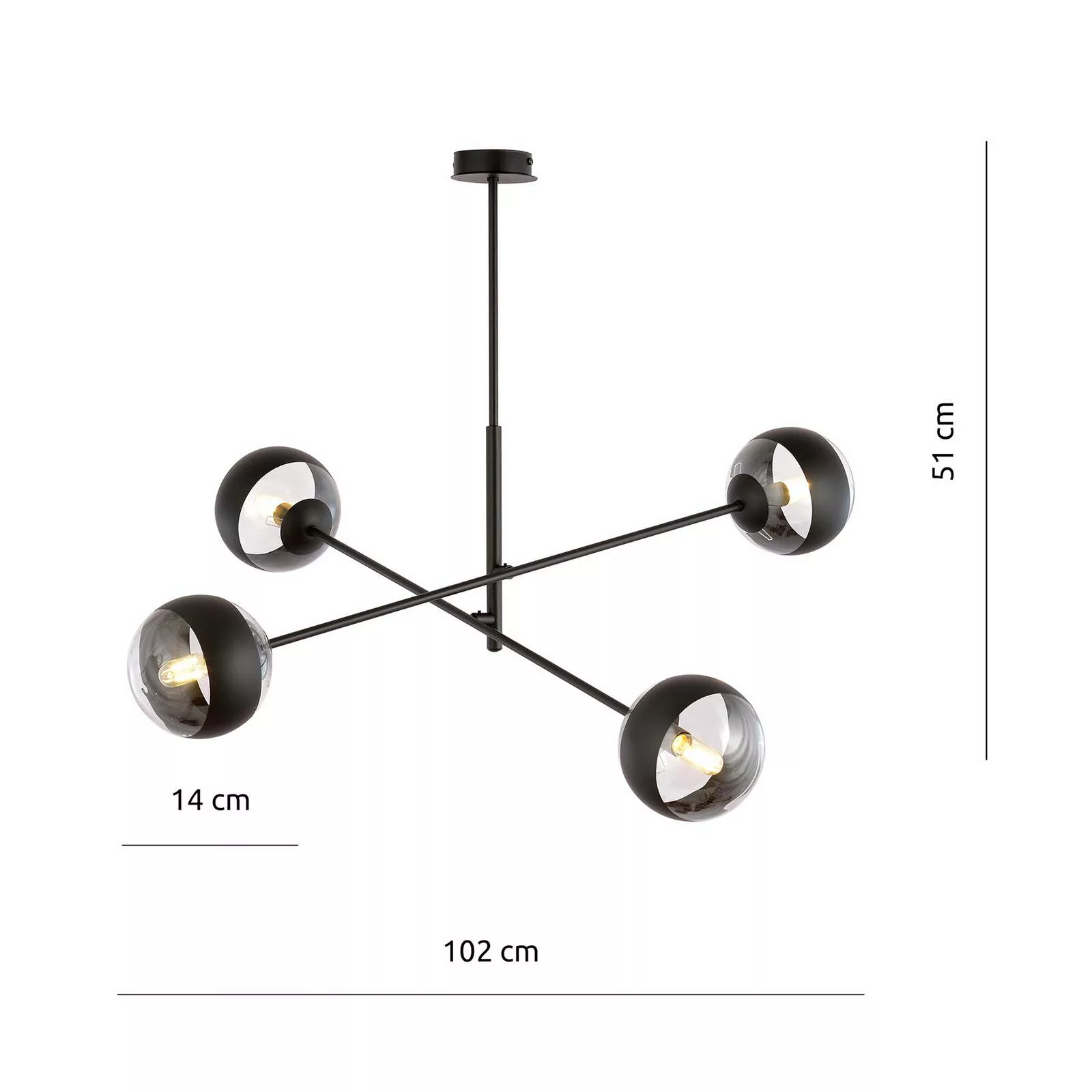 Deckenleuchte Linear, schwarz/klar, vierflammig günstig online kaufen