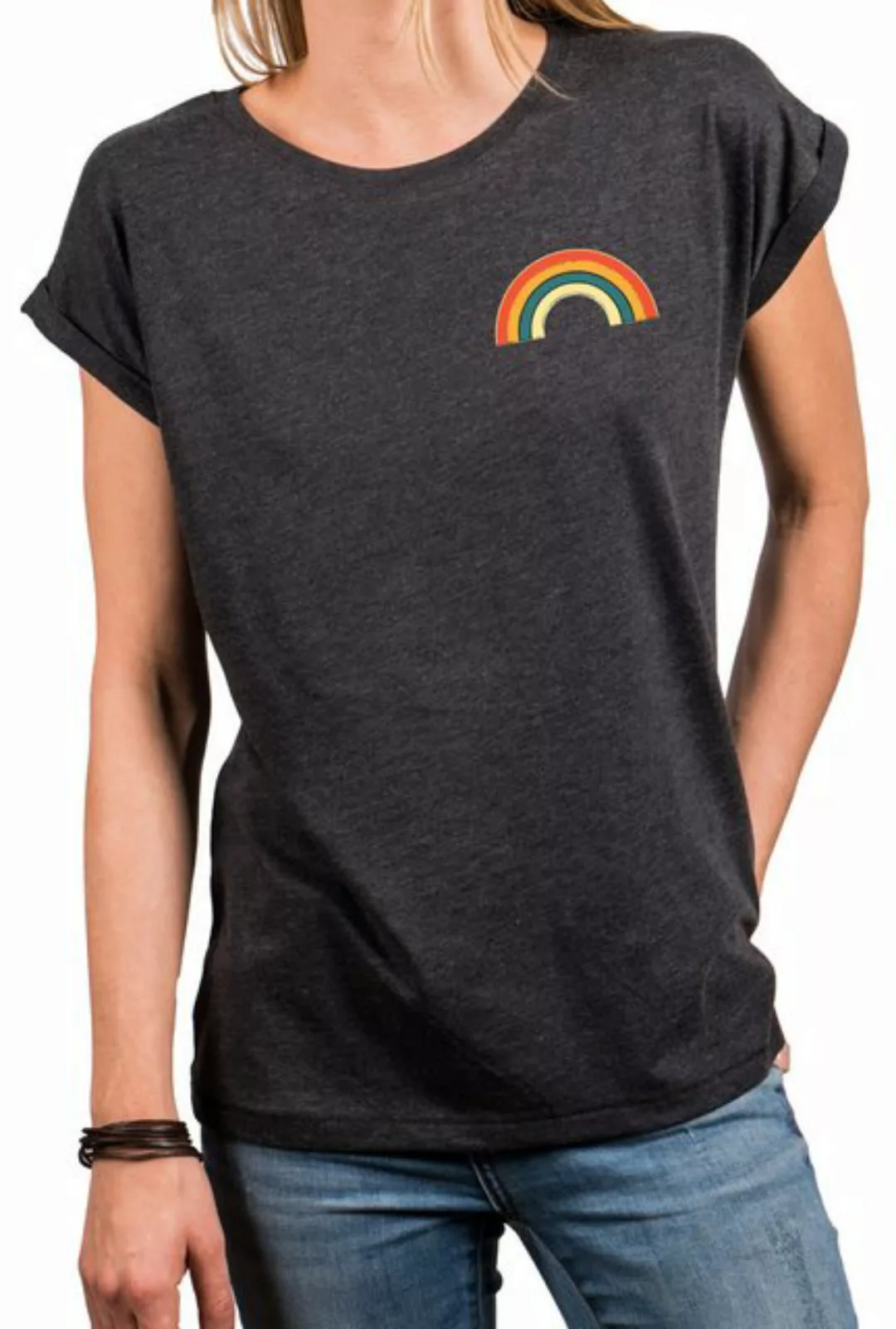 MAKAYA T-Shirt mit Regenbogen Damen Top Rainbow Sommer Tunika Stylisch Eleg günstig online kaufen