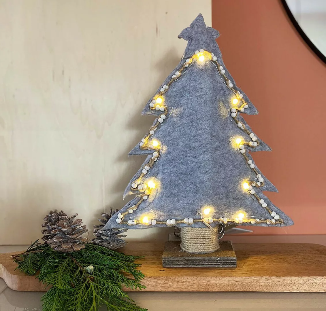 LED Weihnachtsbaum Tanne Filz Grau Beleuchtung Warmweiß Timer Tischdeko 40c günstig online kaufen