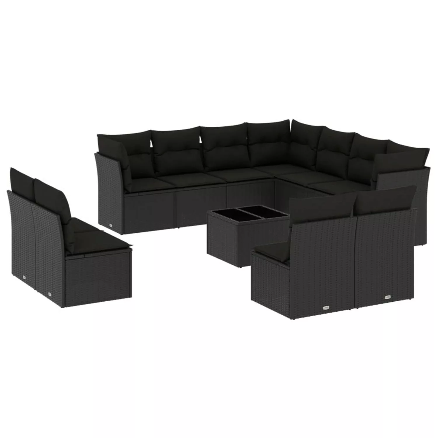 vidaXL 12-tlg Garten-Sofagarnitur mit Kissen Schwarz Poly Rattan Modell 25 günstig online kaufen