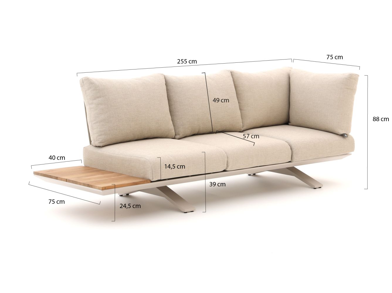 SUNS Stockholm Gartenbank 3-Sitzer Eckelement 255 cm günstig online kaufen