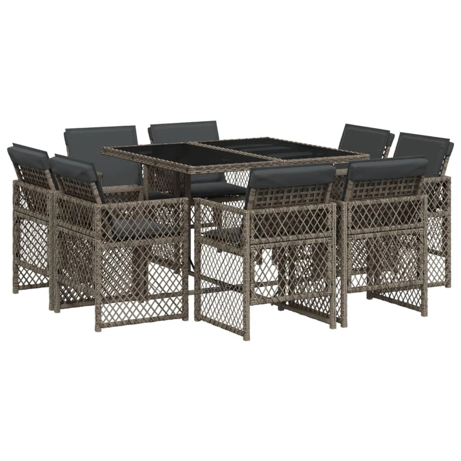 vidaXL 9-Tlg Garten-Essgruppe mit Kissen Grau Poly Rattan 3210836 günstig online kaufen