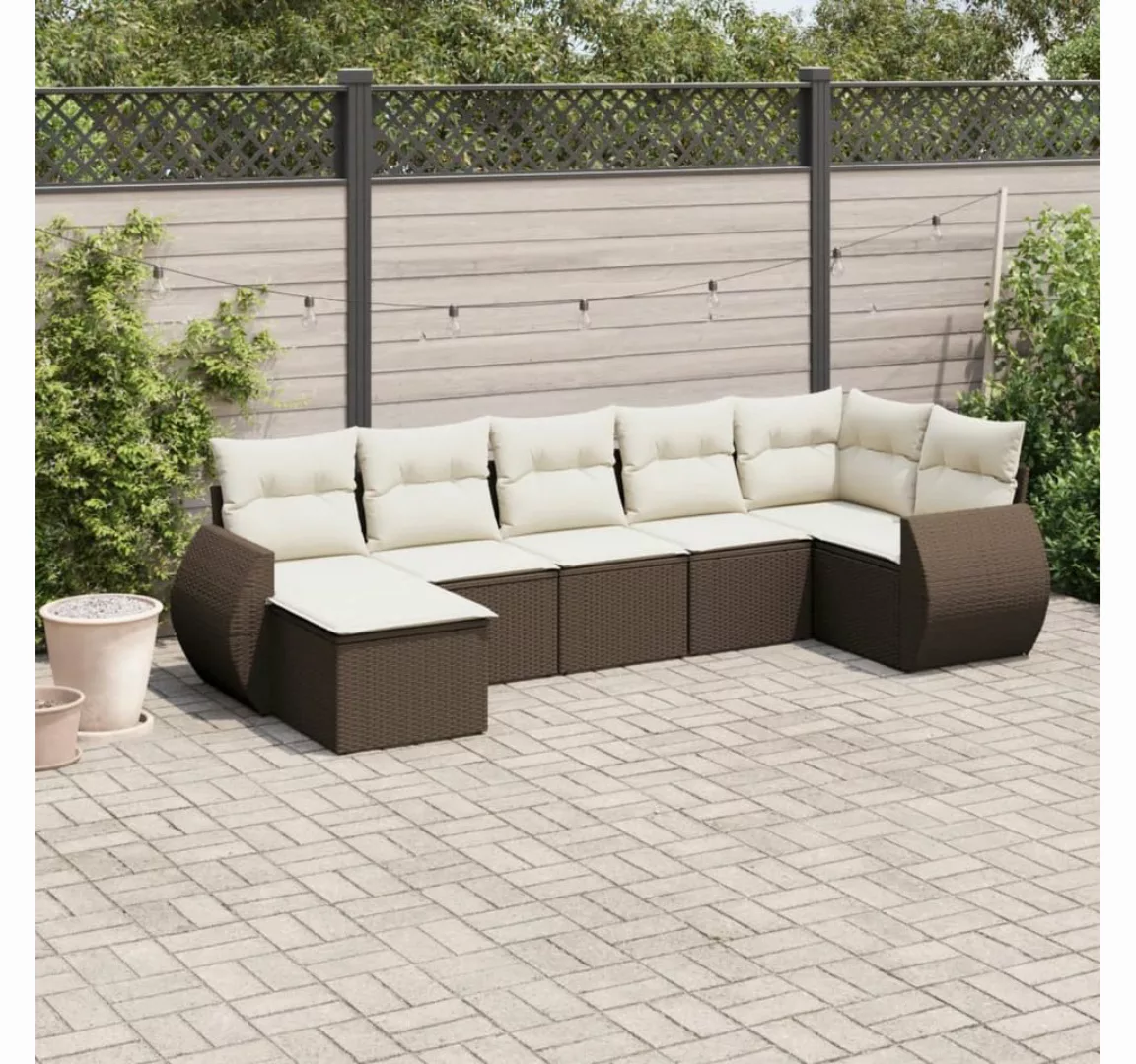 vidaXL Sofaelement 7-tlg. Garten-Sofagarnitur mit Kissen Braun Poly Rattan günstig online kaufen