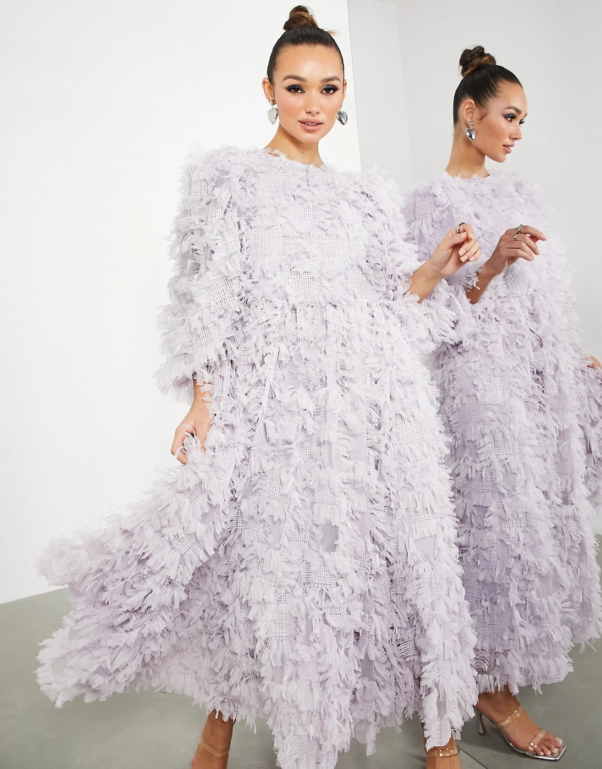 ASOS EDITION – Wadenlanges Oversized-Kleid aus strukturiertem Netzstoff in günstig online kaufen