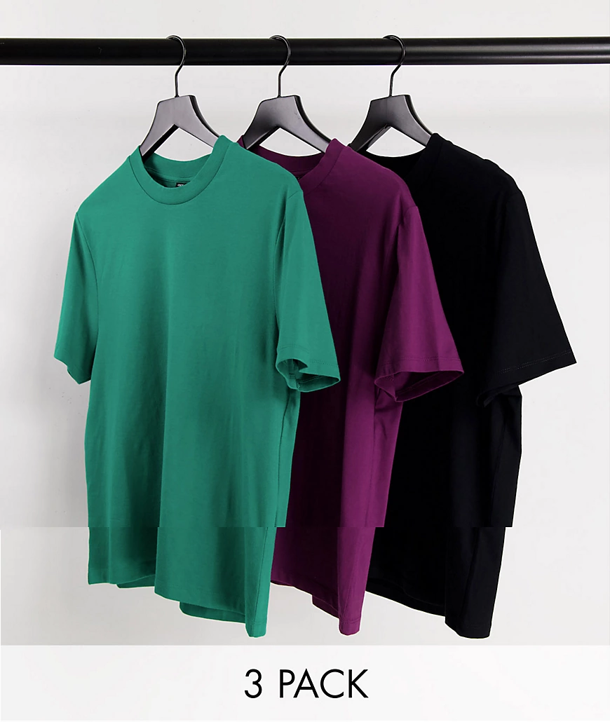 ASOS DESIGN – 3er-Pack T-Shirts aus Bio-Baumwolle in mehreren Farben mit Ru günstig online kaufen