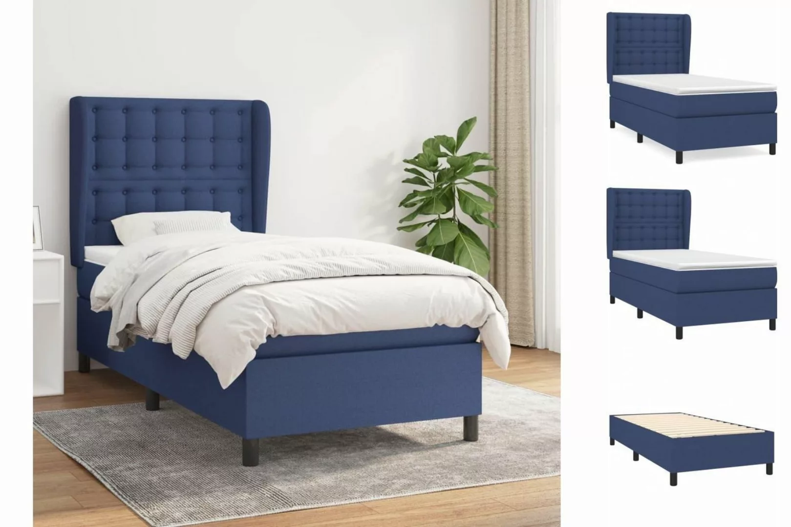 vidaXL Boxspringbett Boxspringbett mit Matratze Blau 100x200 cm Stoff Bett günstig online kaufen