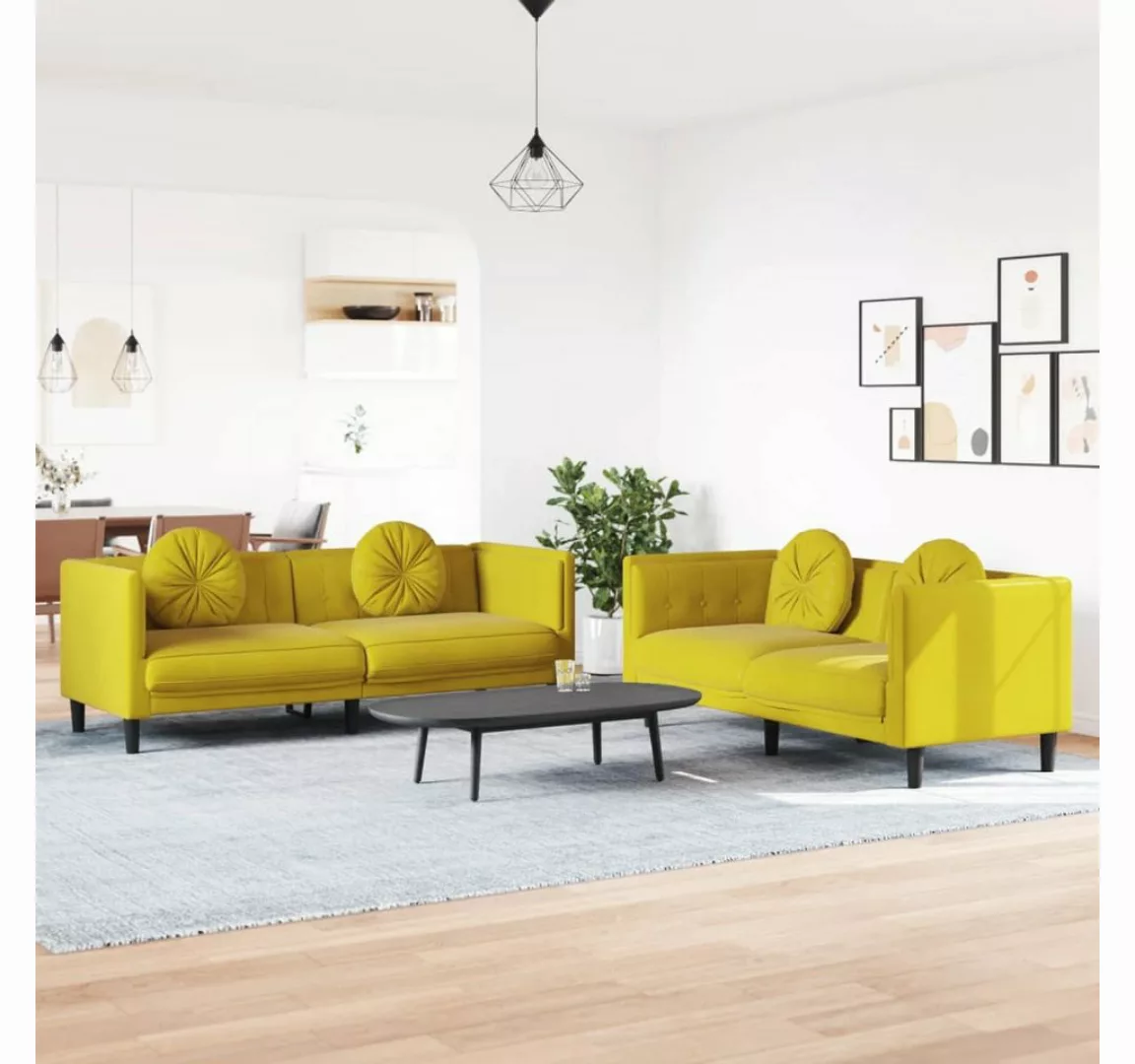 vidaXL Sofa 2-tlg. Sofagarnitur mit Kissen Gelb Samt günstig online kaufen