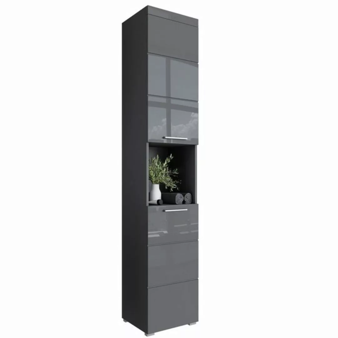 Newroom Hochschrank Trinity Grau Grau Hochglanz Badezimmerschrank Hochschra günstig online kaufen