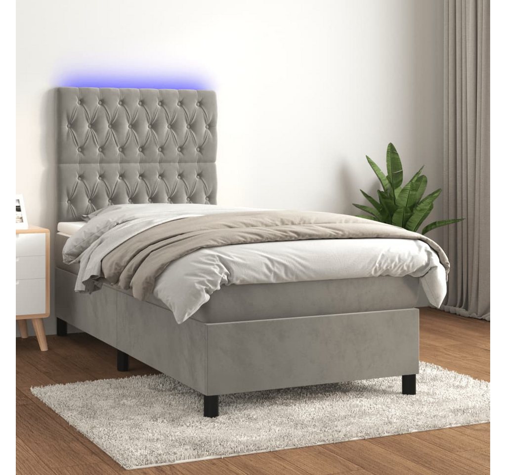 vidaXL Boxspringbett Boxspringbett mit Matratze LED Hellgrau 90x190 cm Samt günstig online kaufen