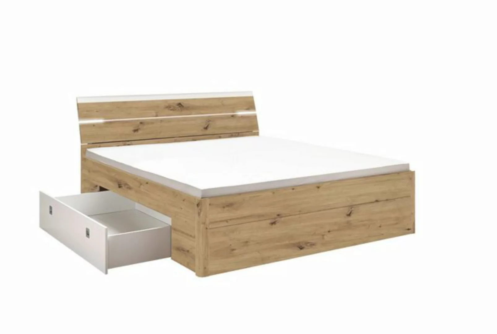 möbelando Bett Isobel, Modernes Bett aus Spanplatte in Artisan Eiche Nachbi günstig online kaufen