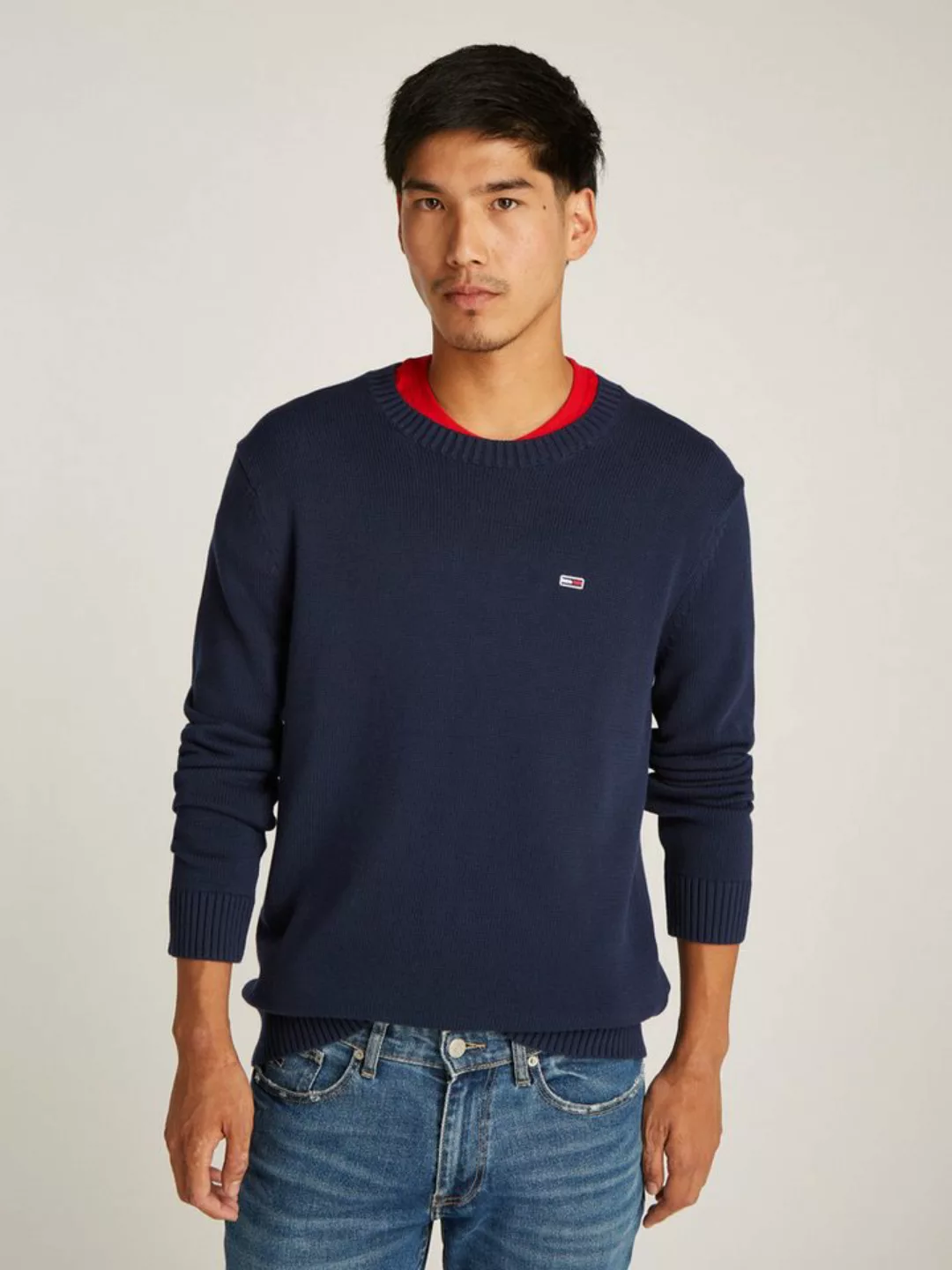 Tommy Jeans Strickpullover TJM SLIM ESSNTLS C-NECK SWEATER mit Markenlogo a günstig online kaufen