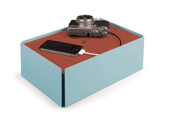 Kabelbox CHARGE-BOX pastelltürkis Leder kupfer günstig online kaufen