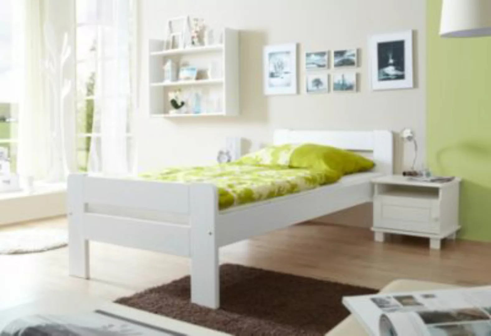 TICAA "Einzelbett ""Bert"" Kiefer Weiß 100 x 200 cm" weiß günstig online kaufen