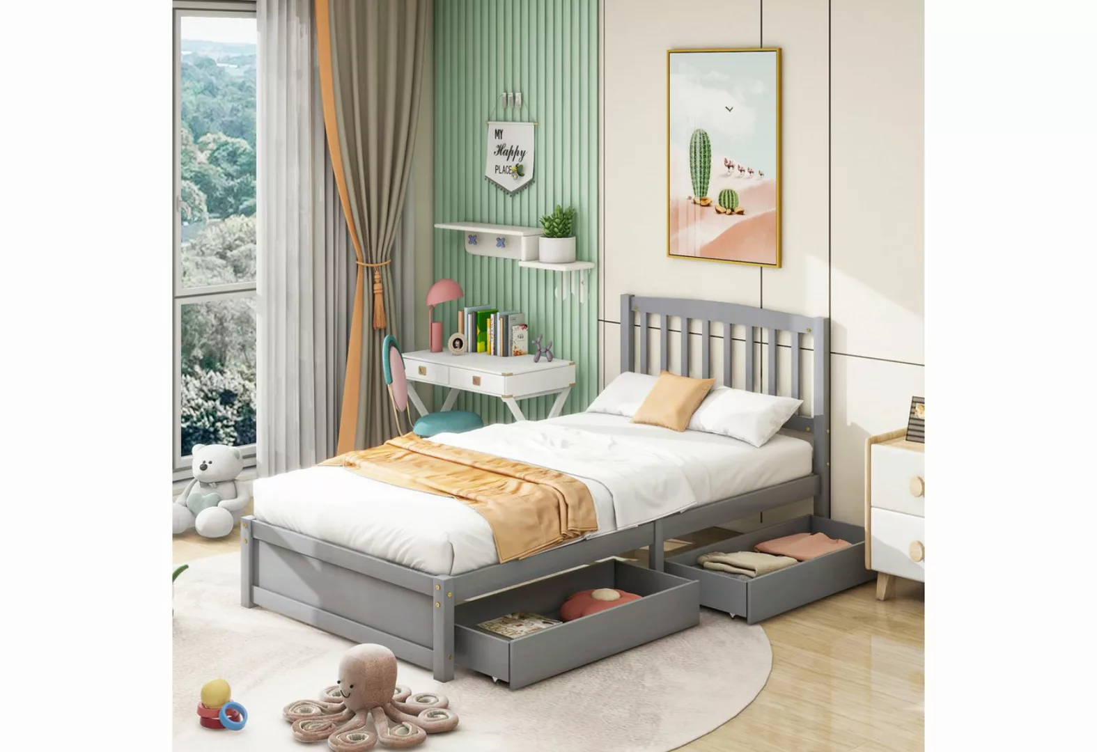 IDEASY Einzelbett Plattformbett, Bett aus massivem Kiefernholz, 90 x 200 cm günstig online kaufen