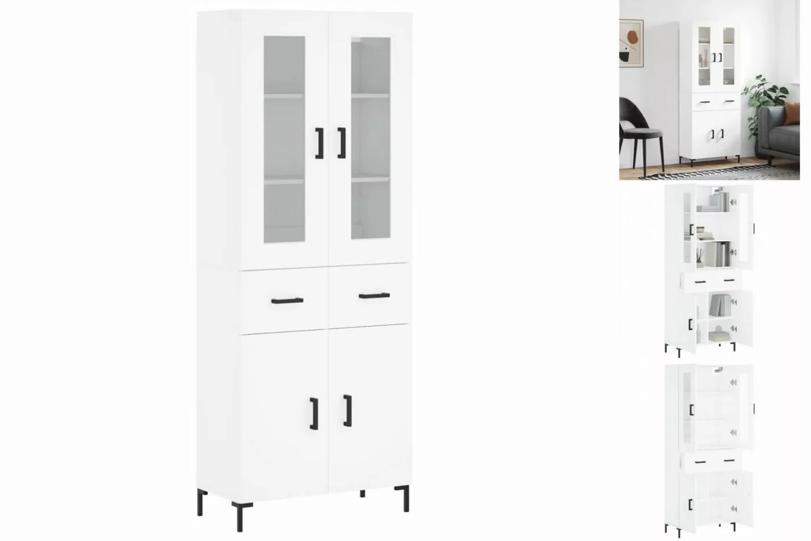 vidaXL Vitrine Highboard Weiß 69,5x34x180 cm Spanplatte Glas Vitrine günstig online kaufen