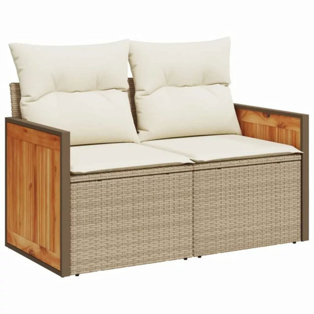 vidaXL Sofa, Gartensofa mit Kissen 2-Sitzer Beige Poly Rattan günstig online kaufen