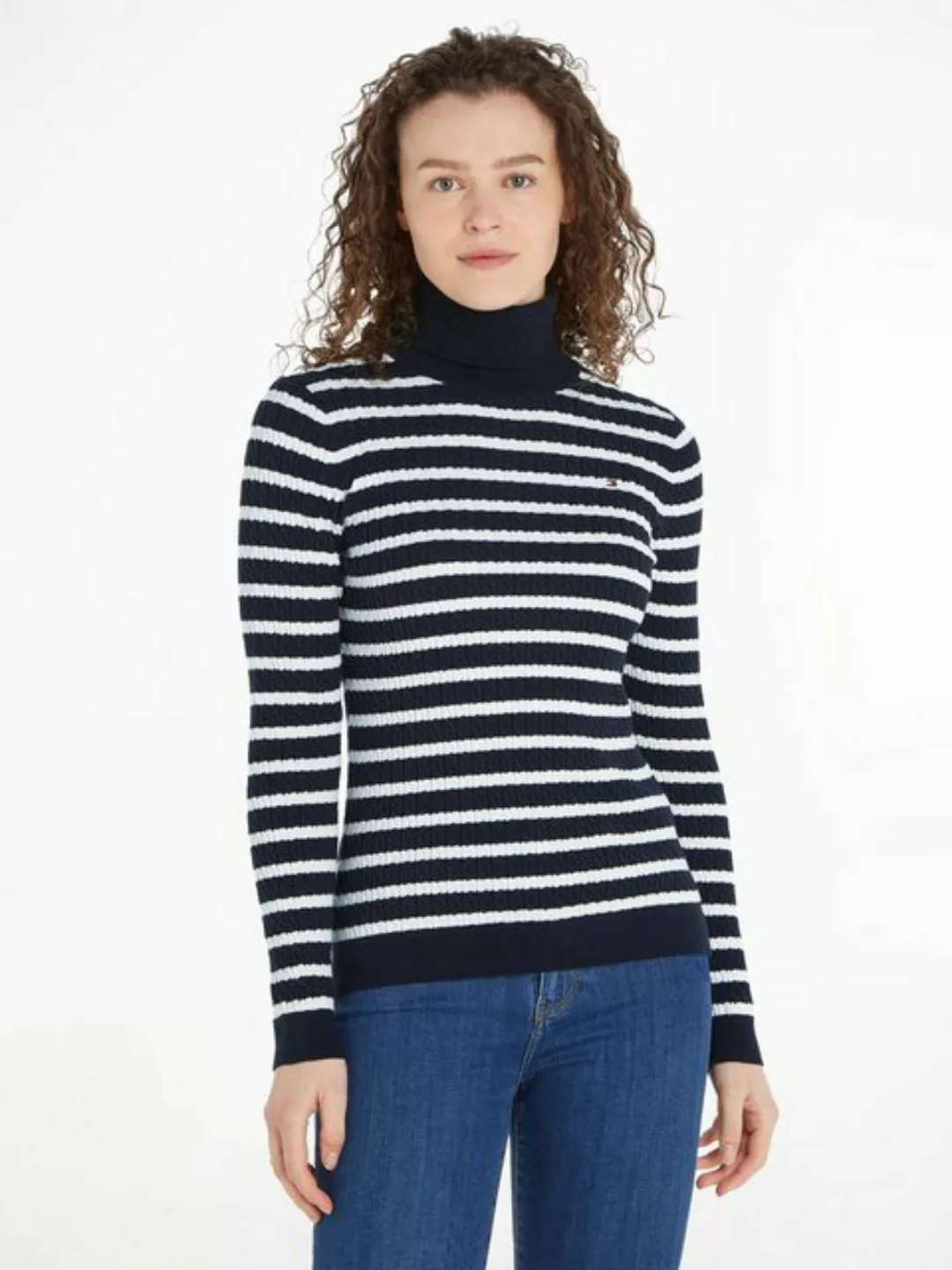 Tommy Hilfiger Rollkragenpullover SKINNY CABLE ROLL-NK SWEATER mit Logostic günstig online kaufen