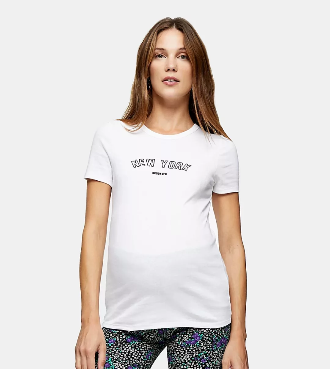 Topshop Maternity – T-Shirt mit „New York“-Print in Weiß günstig online kaufen