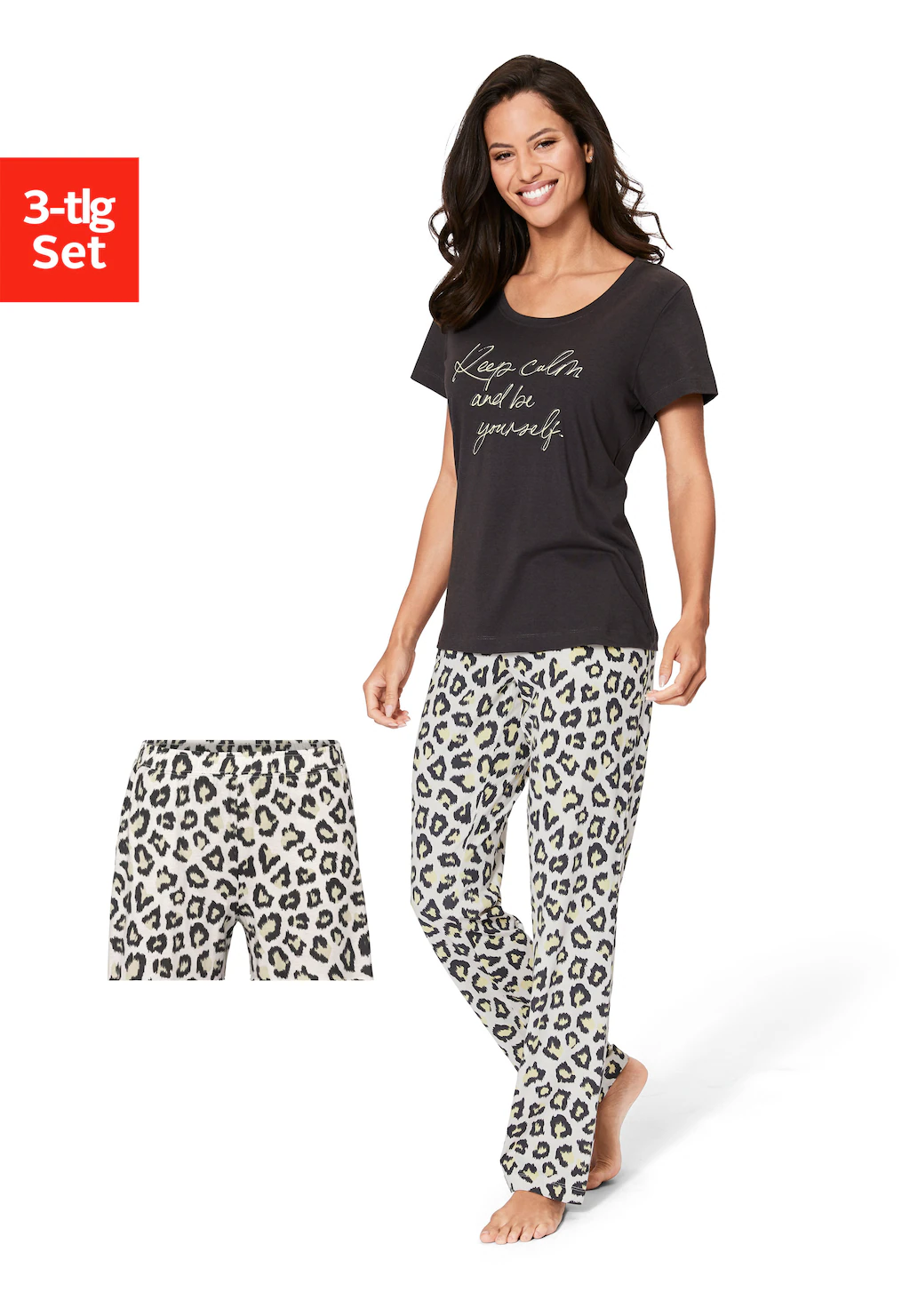 Vivance Dreams Pyjama, (Packung, 3 tlg.), mit Leo-Print günstig online kaufen