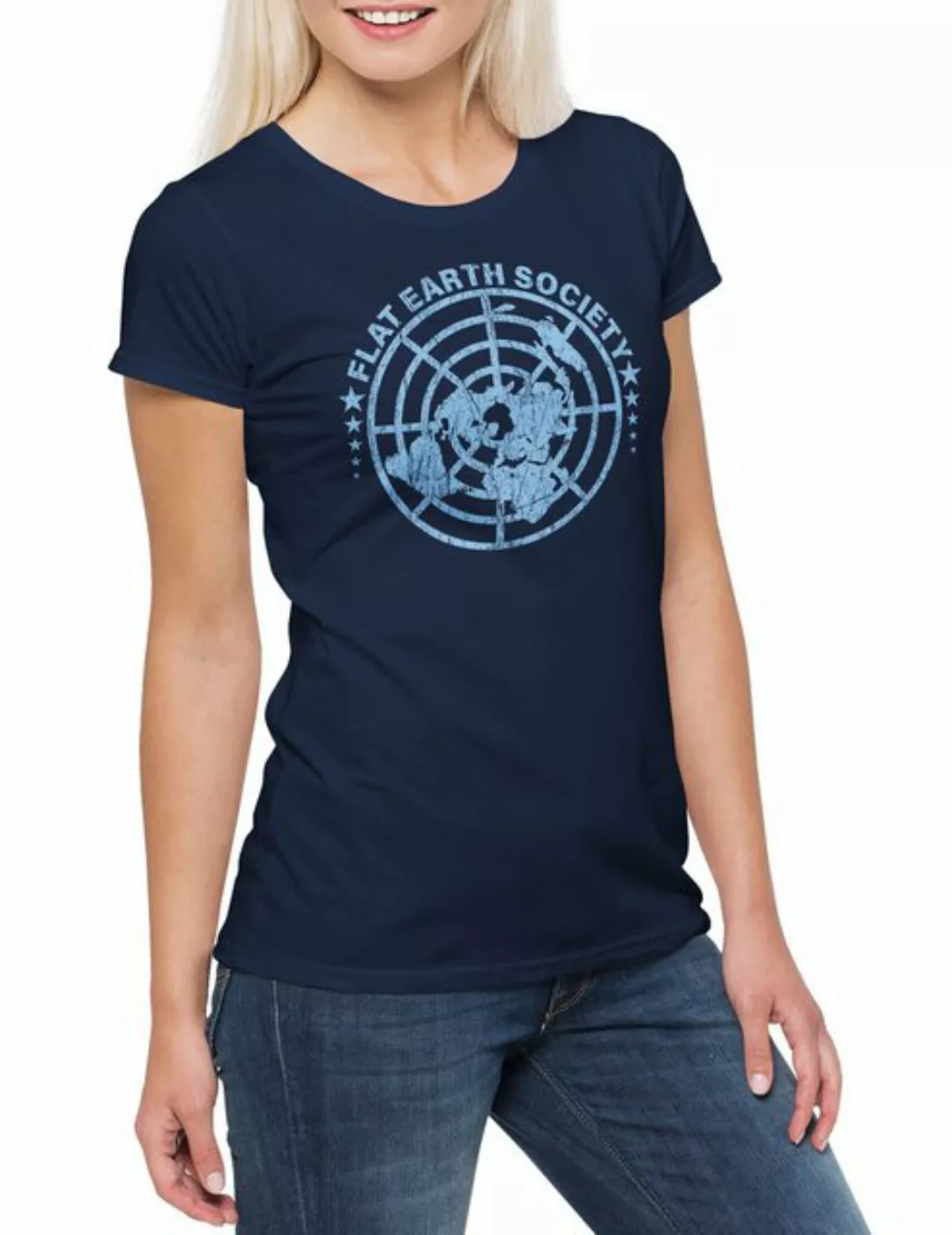 Urban Backwoods Print-Shirt Flat Earth Society Damen T-Shirt Symbol Sign Lo günstig online kaufen