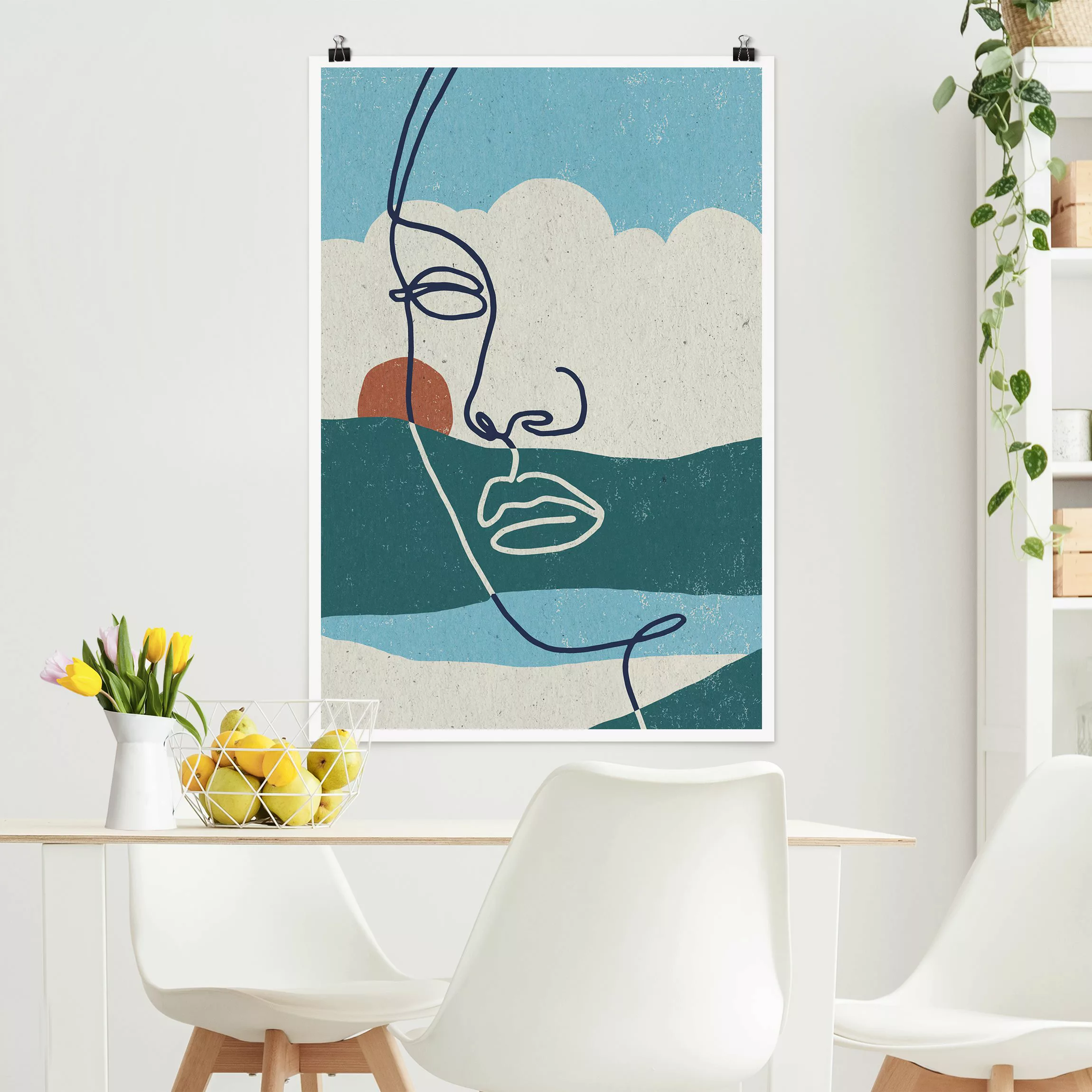 Poster Lineart Portrait mit Sonne günstig online kaufen