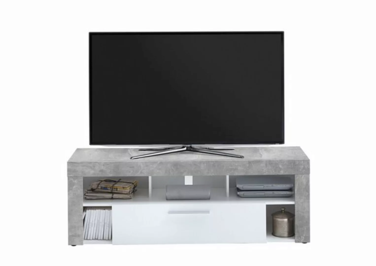 PREISBRECHER TV-Schrank VIBIO 1 in Beton LA-weiß - 150x53x41,4cm (BxHxT) günstig online kaufen