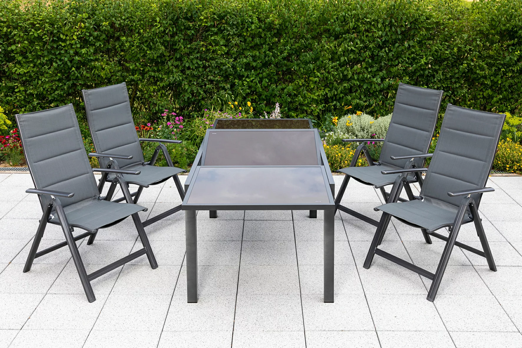 Merxx Gartenmöbel-Set Taviano 5-teilig Grau Ausziehtisch günstig online kaufen
