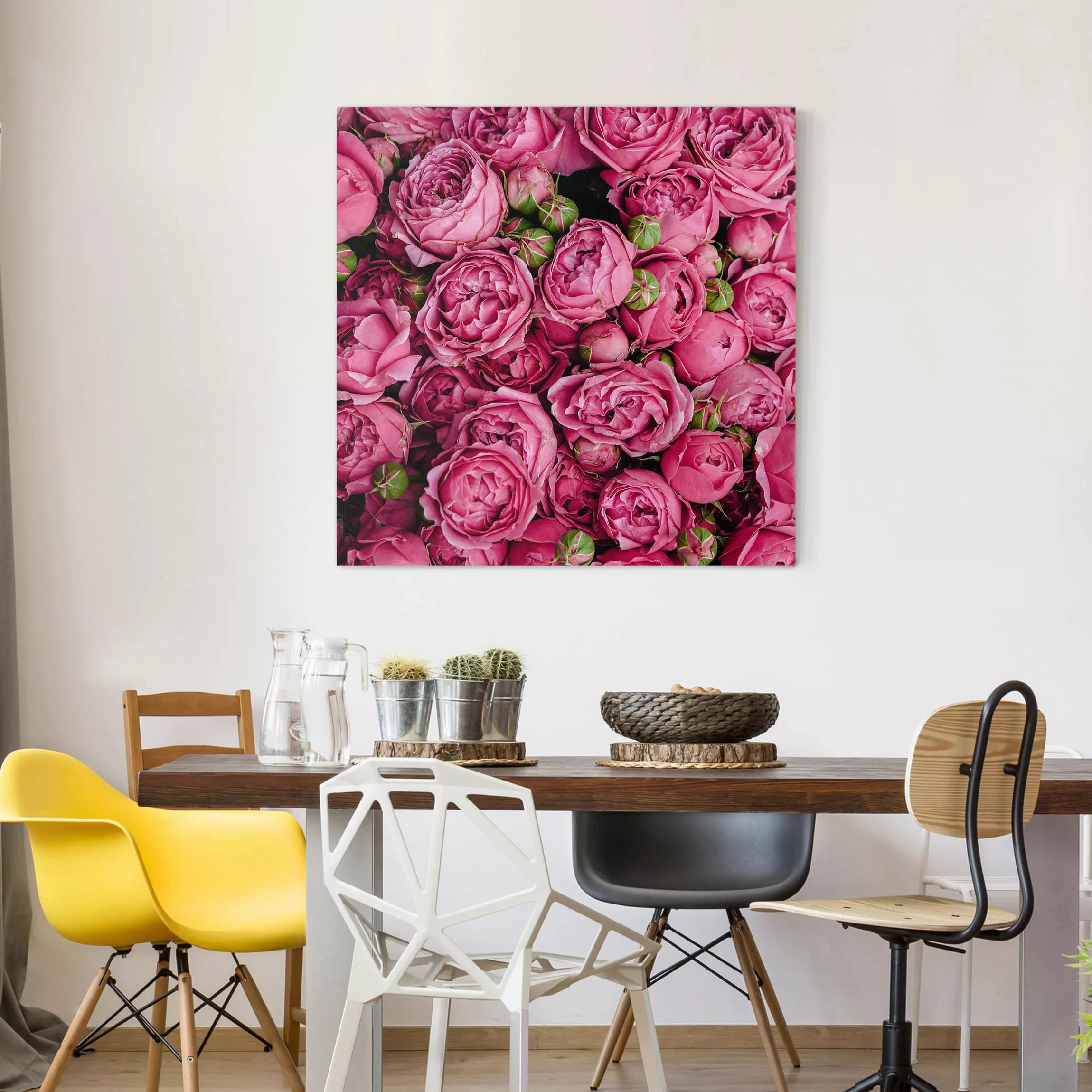 Leinwandbild Blumen - Quadrat Pinke Pfingstrosen günstig online kaufen