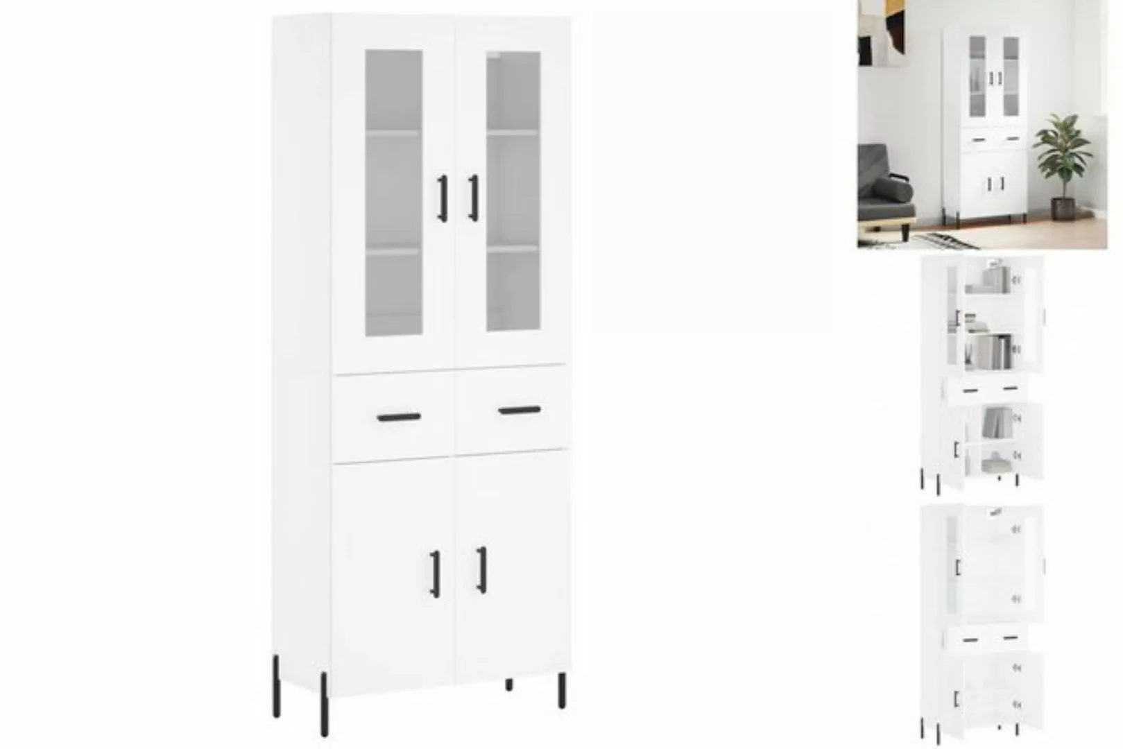 vidaXL Vitrine Highboard Weiß 69,5x34x180 cm Spanplatte Glas Vitrine günstig online kaufen