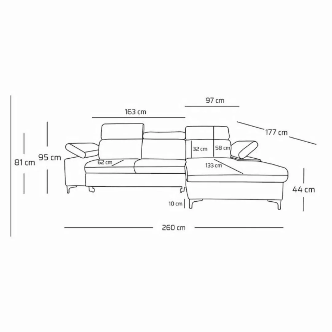 NEXT COLLECTION Ecksofa Ecke mit verstellbaren Kopfteilen MAVIC, B:260/H,95 günstig online kaufen