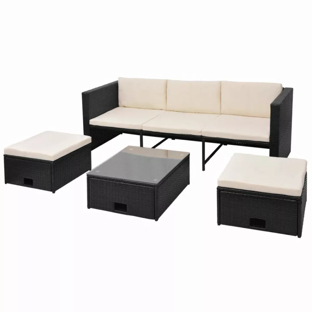 4-tlg. Garten-lounge-set Mit Auflagen Poly Rattan Schwarz günstig online kaufen