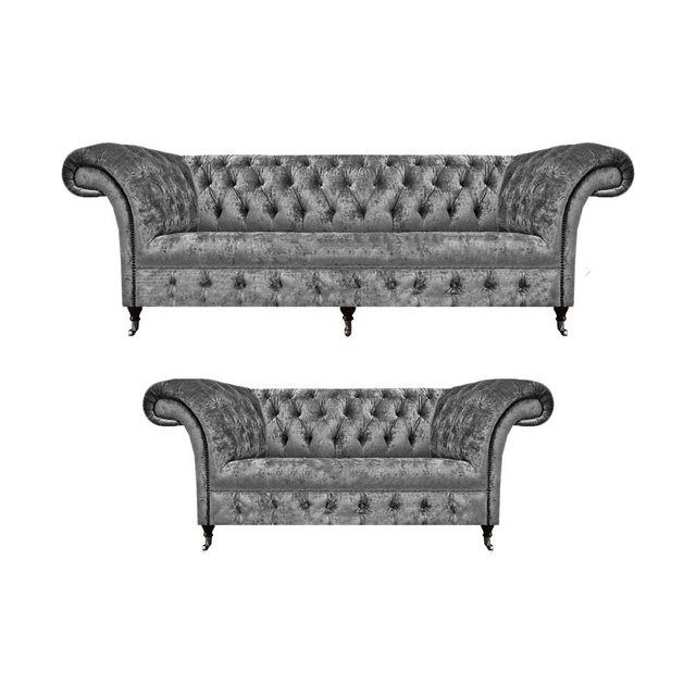 JVmoebel Chesterfield-Sofa Chesterfield Grau Sofagarnitur Luxus Design Pols günstig online kaufen