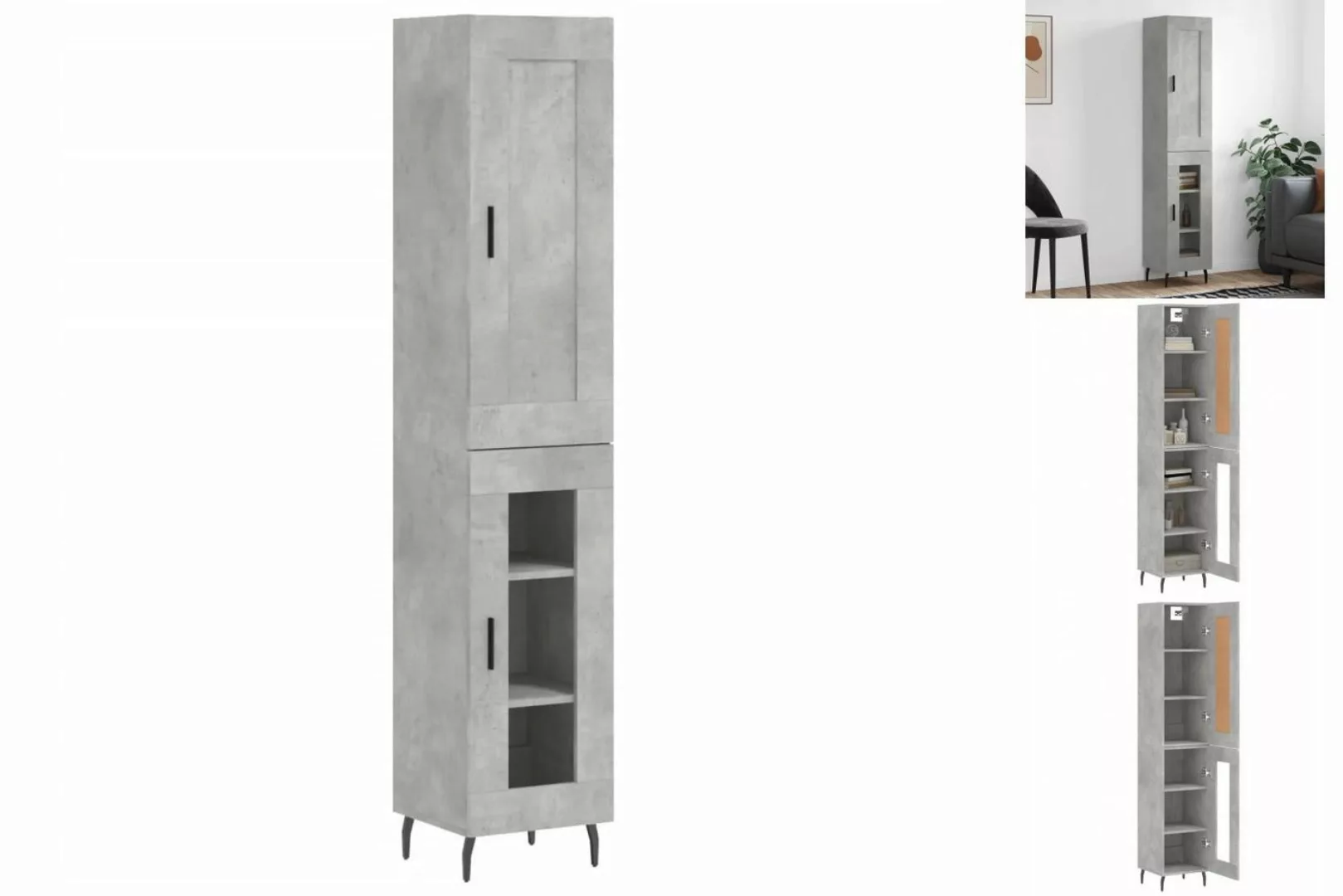 vidaXL Vitrine Highboard Betongrau 34,5x34x180 cm Spanplatte Glas Vitrine günstig online kaufen