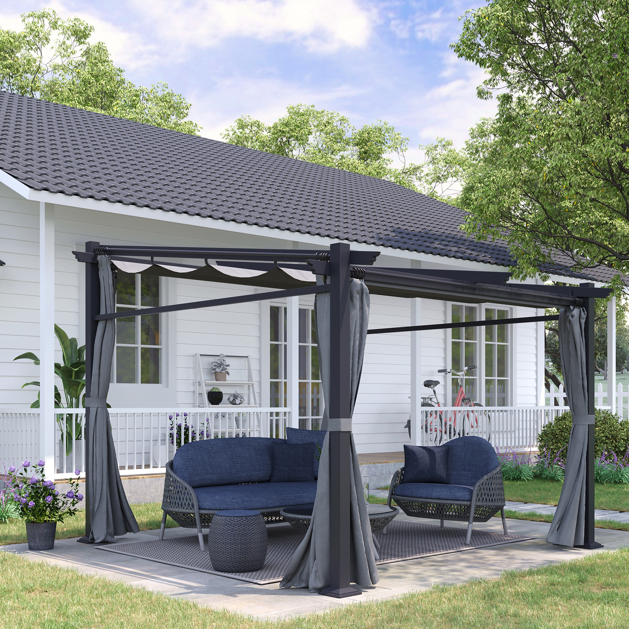 Outsunny Pergola mit Sonnendach grau Polyester B/H/L: ca. 295x230x297 cm günstig online kaufen