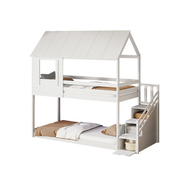 HAUSS SPLOE Etagenbett 90x200cm Dachkonstruktion, Treppe mit mehreren Ablag günstig online kaufen