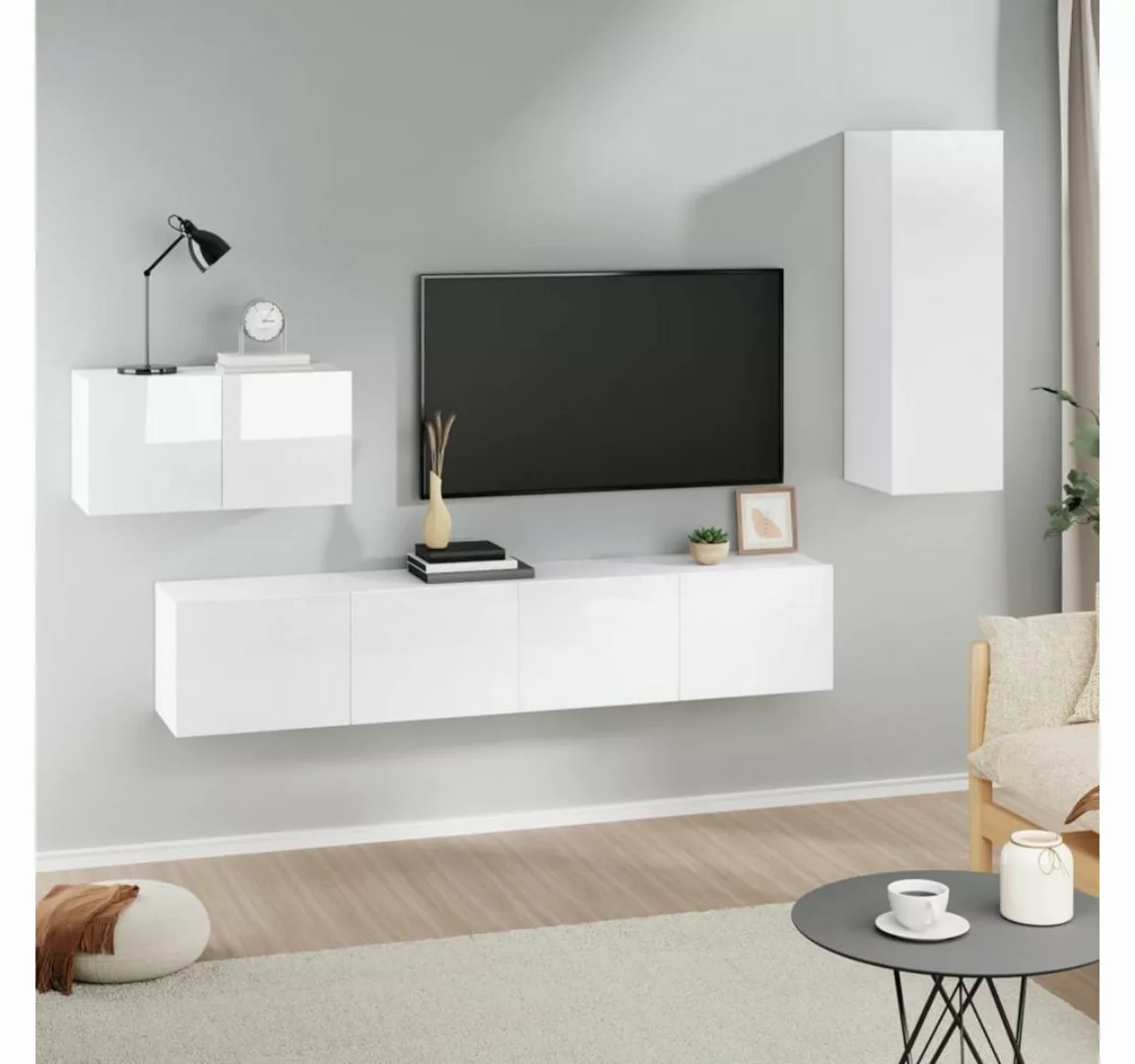 vidaXL TV-Schrank 4-tlg TV-Schrank-Set Hochglanz-Weiß Holzwerkstoff günstig online kaufen