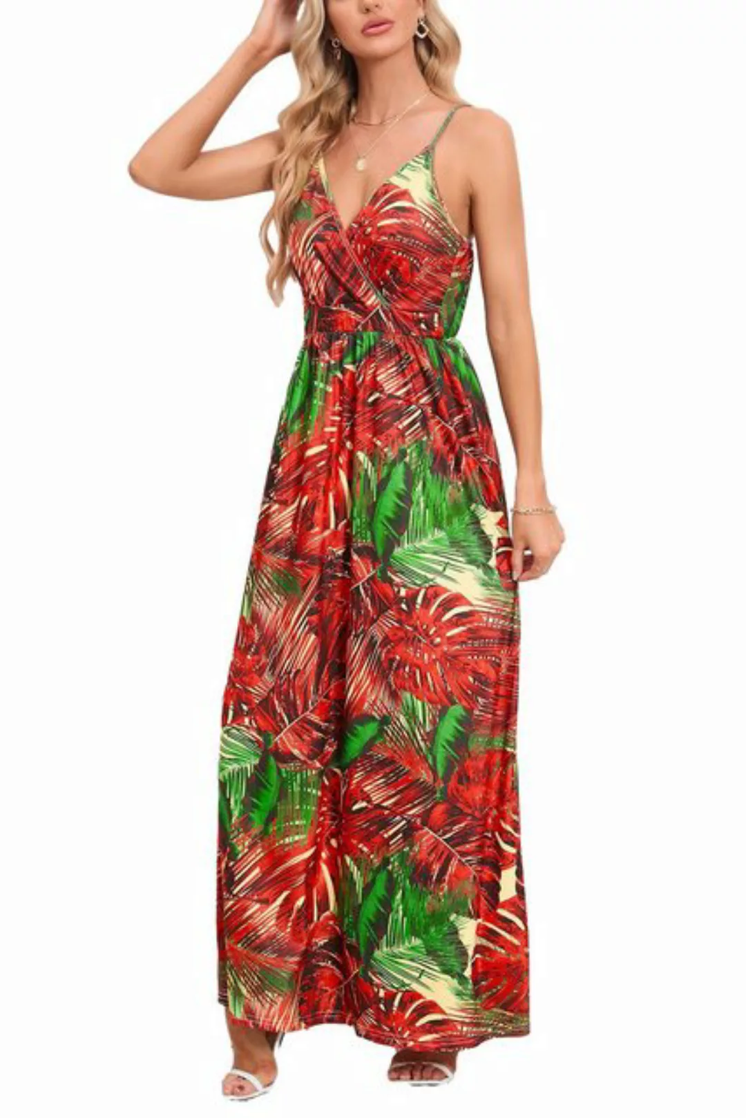 Orient Phoenix Strandkleid Damen Blumenmuster Boho-V-Ausschnitt fließende S günstig online kaufen