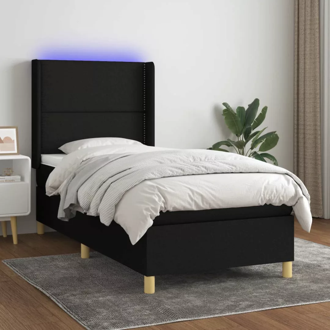 vidaXL Bettgestell Boxspringbett mit Matratze LED Schwarz 100x200 cm Stoff günstig online kaufen