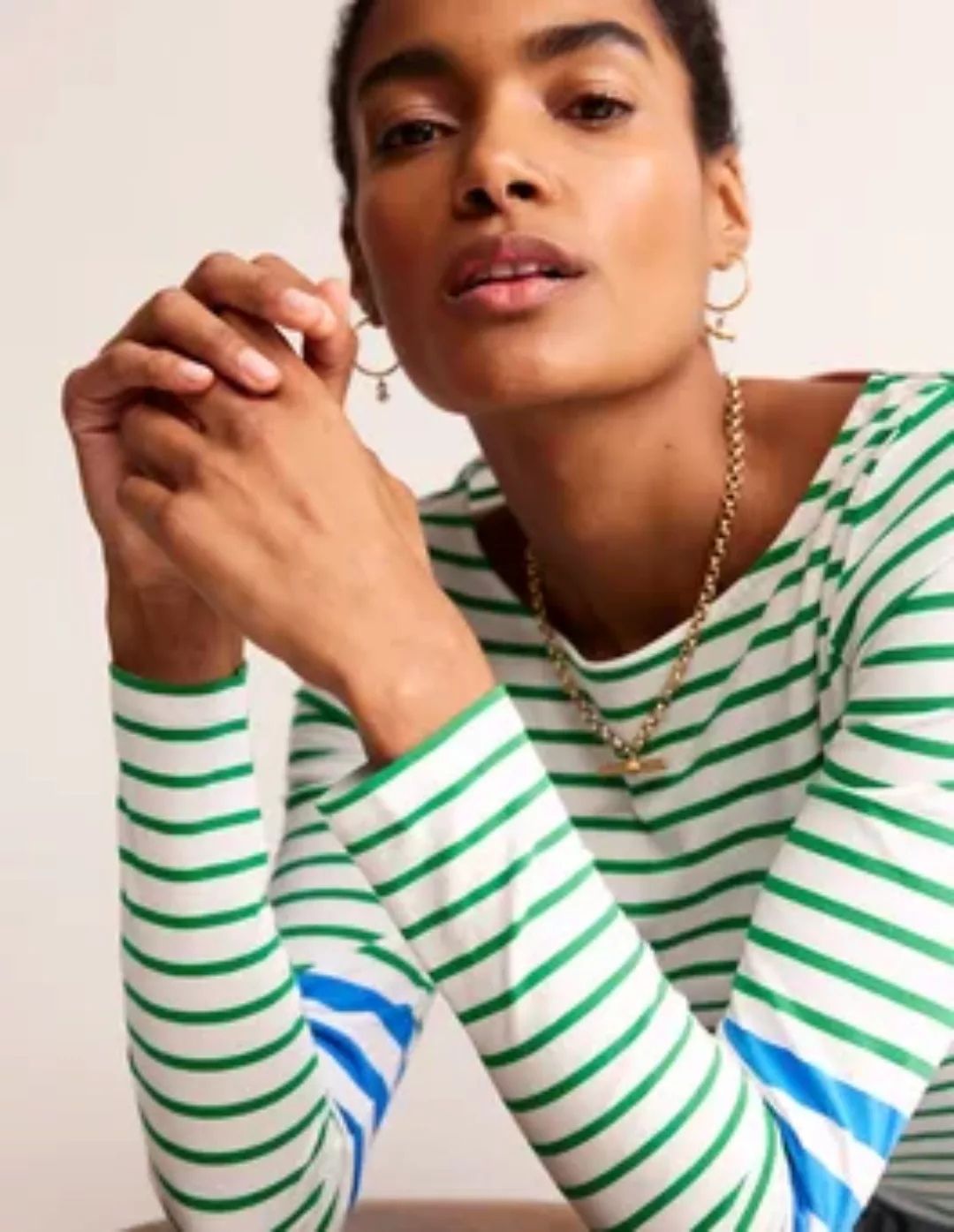 Ella Bretonshirt mit langen Ärmeln Damen Boden, Grün, Blau Streifen günstig online kaufen